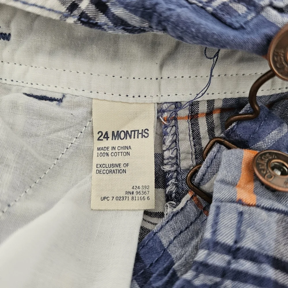 OshKosh B’Gosh Vestbak Baby Boy 24 Months Plaid Overalls Shortall Cotton‎